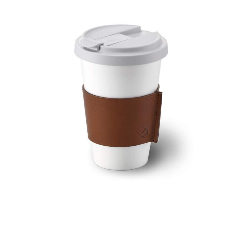 Fine Bone China Coffee-To-Go Cup with leather sleeve in Brown (0,35l) 