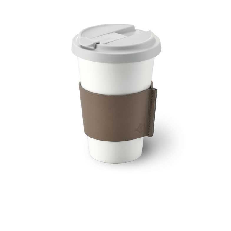 Fine Bone China Coffee-To-Go Cup with leather sleeve in Taupe (0,35l) 